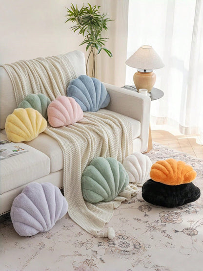 Soft Faux Fur Shell Decorative Throw Pillow, Suitable For Sofa And Bed, Shell Shaped Decor Pillow, Ocean Style Cushion, Fashion Beach Accent Pillow, Home Decor