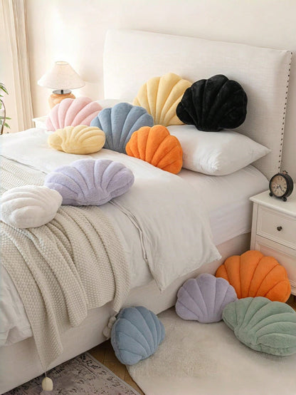 Soft Faux Fur Shell Decorative Throw Pillow, Suitable For Sofa And Bed, Shell Shaped Decor Pillow, Ocean Style Cushion, Fashion Beach Accent Pillow, Home Decor