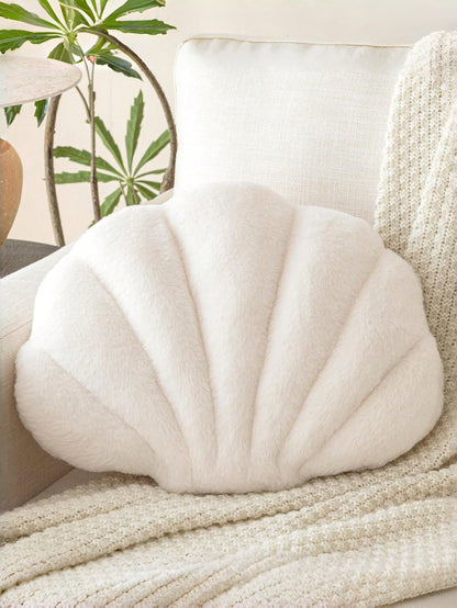 Soft Faux Fur Shell Decorative Throw Pillow, Suitable For Sofa And Bed, Shell Shaped Decor Pillow, Ocean Style Cushion, Fashion Beach Accent Pillow, Home Decor