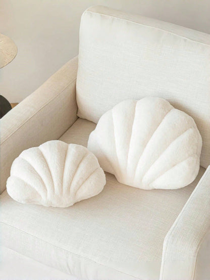 Soft Faux Fur Shell Decorative Throw Pillow, Suitable For Sofa And Bed, Shell Shaped Decor Pillow, Ocean Style Cushion, Fashion Beach Accent Pillow, Home Decor
