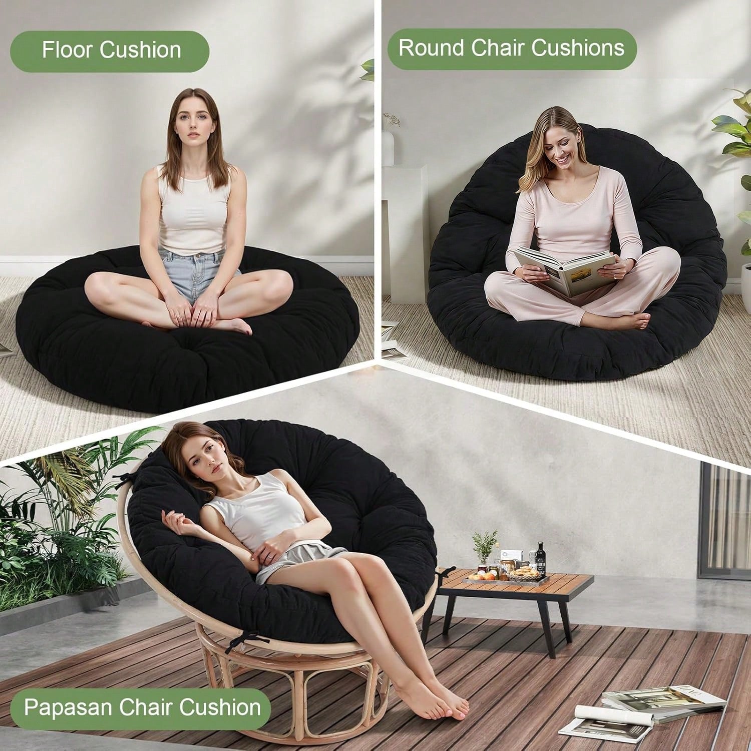 Soft Thick Papasan Cushion Only, 48" Large Circle Swing Egg Chair Pad Cushion With Polyester Cover (Without Chair), Waterproof UV Resistant Hammock Replacement For Indoor & Outdoor Garden Patio