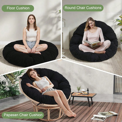 Soft Thick Papasan Cushion Only, 48" Large Circle Swing Egg Chair Pad Cushion With Polyester Cover (Without Chair), Waterproof UV Resistant Hammock Replacement For Indoor & Outdoor Garden Patio