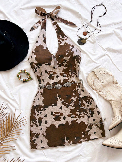 Soleia Brown Country Western Concert Mini Dress,Elegant Bohemian Backless Strapless Cold-Shoulder Beach Wedding Guest Music Festival Dresses,No Chest Padding