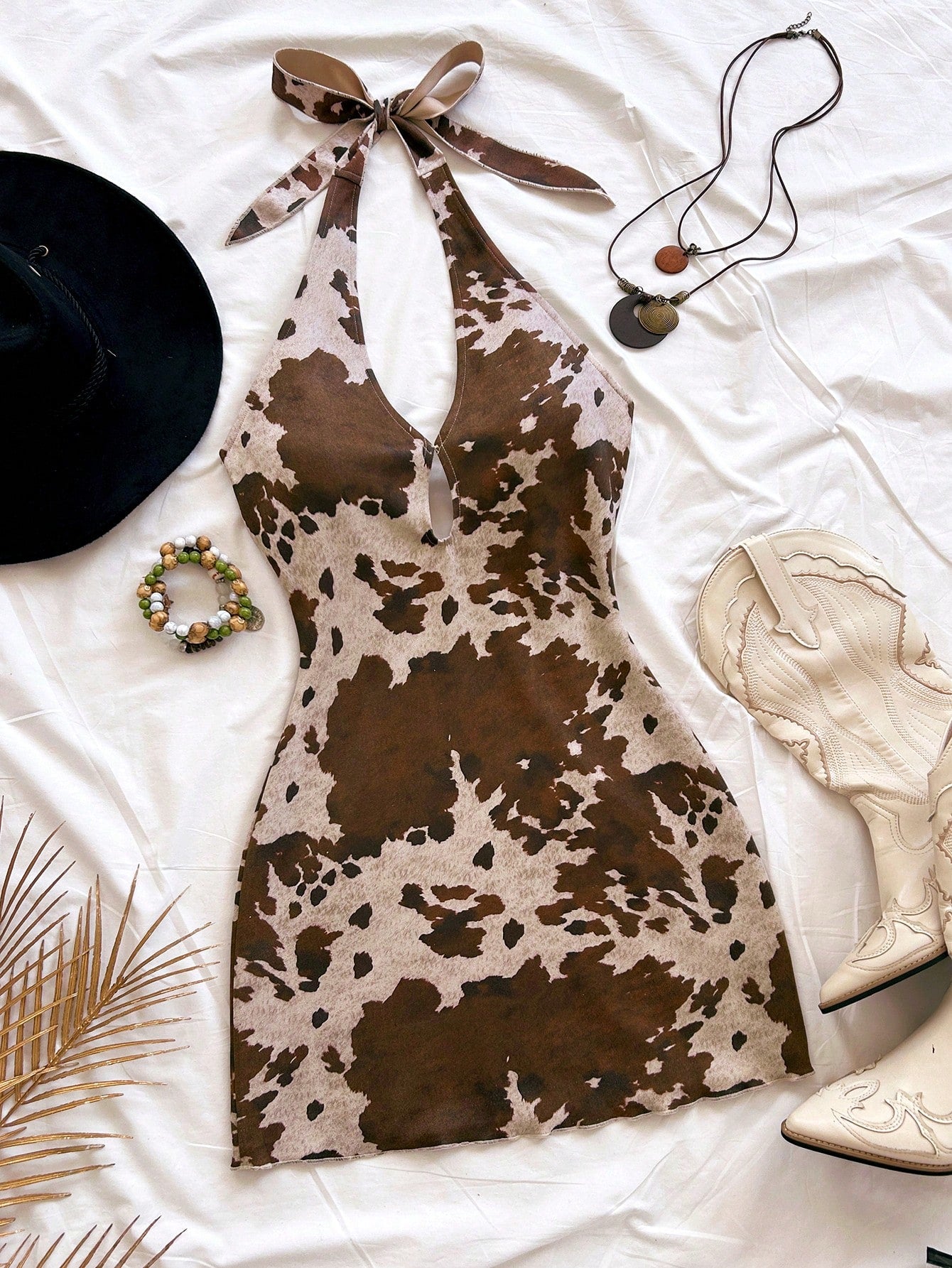 Soleia Brown Country Western Concert Mini Dress,Elegant Bohemian Backless Strapless Cold-Shoulder Beach Wedding Guest Music Festival Dresses,No Chest Padding