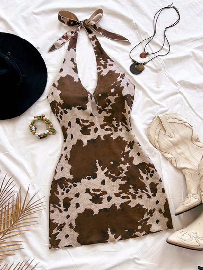 Soleia Brown Country Western Concert Mini Dress,Elegant Bohemian Backless Strapless Cold-Shoulder Beach Wedding Guest Music Festival Dresses,No Chest Padding
