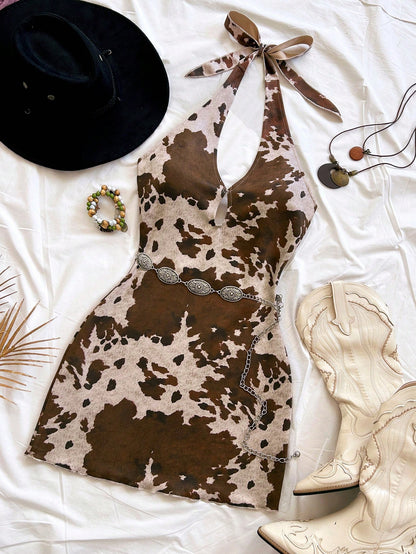 Soleia Brown Country Western Concert Mini Dress,Elegant Bohemian Backless Strapless Cold-Shoulder Beach Wedding Guest Music Festival Dresses,No Chest Padding