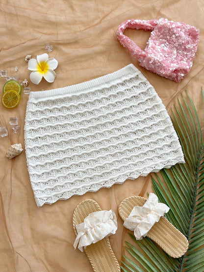 Soleia Hollow Out Solid Color Shell Trim Summer Fashion Skirt Cover Up Cover Ups For Swimwear