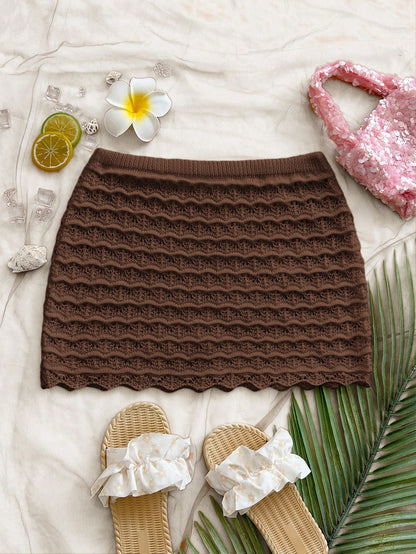 Soleia Hollow Out Solid Color Shell Trim Summer Fashion Skirt Cover Up Cover Ups For Swimwear