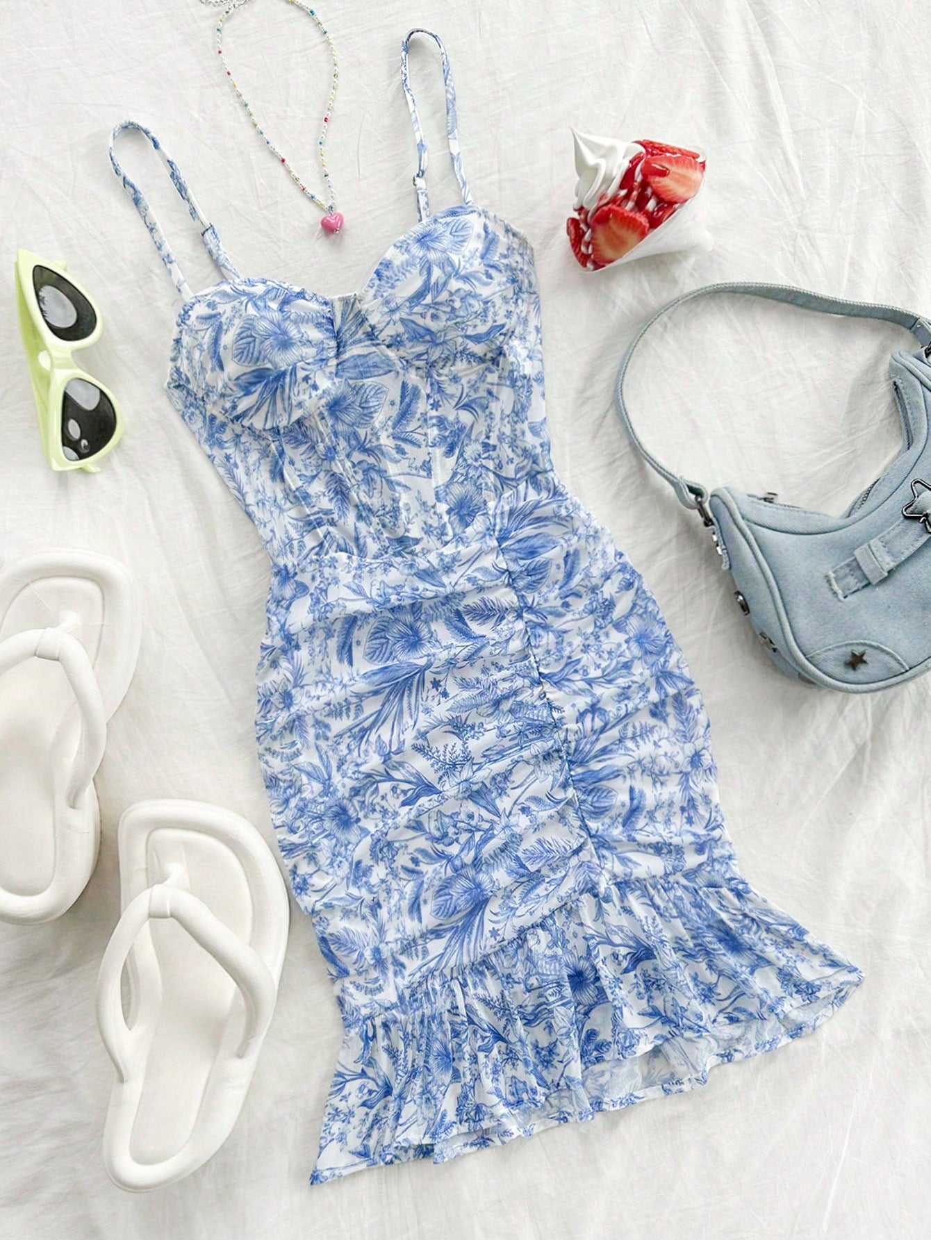 Soleia Vintage Sexy Floral Lace Bodice Ruched Elastic Knit Casual Vacation Dress For Women Summer Pastel Party Dusty Pink