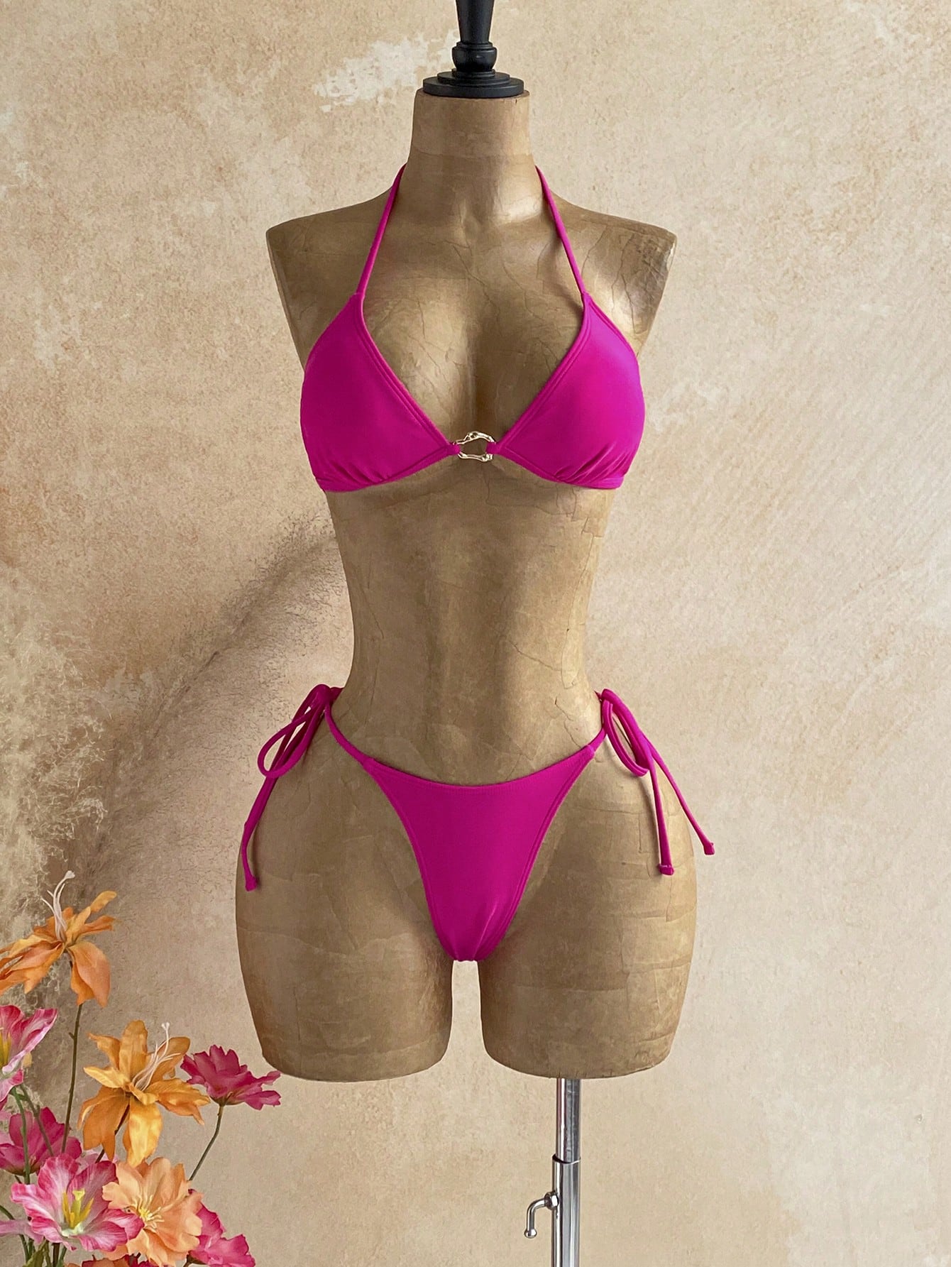 Soleia Women's 3-Piece Bikini Swimsuit Set With Wheat Ear Pattern Cover-Up Skirt Sexy Bathing Suit Beach Vacation Party Outfits Hot Pink Sequin Summer