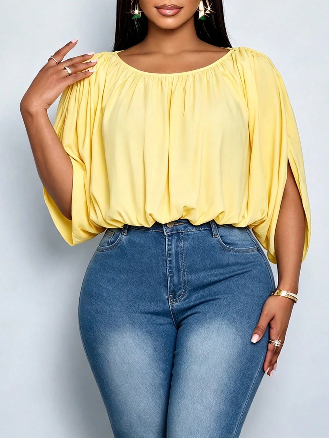 SOLERSUN Plus Size Women's Elegant Versatile Daily Minimalist Ruched Top, Suitable For All Seasons, Casual Commute, Streetwear, Vacation Travel, Beach Holiday Style, First Choice For Daily Wear