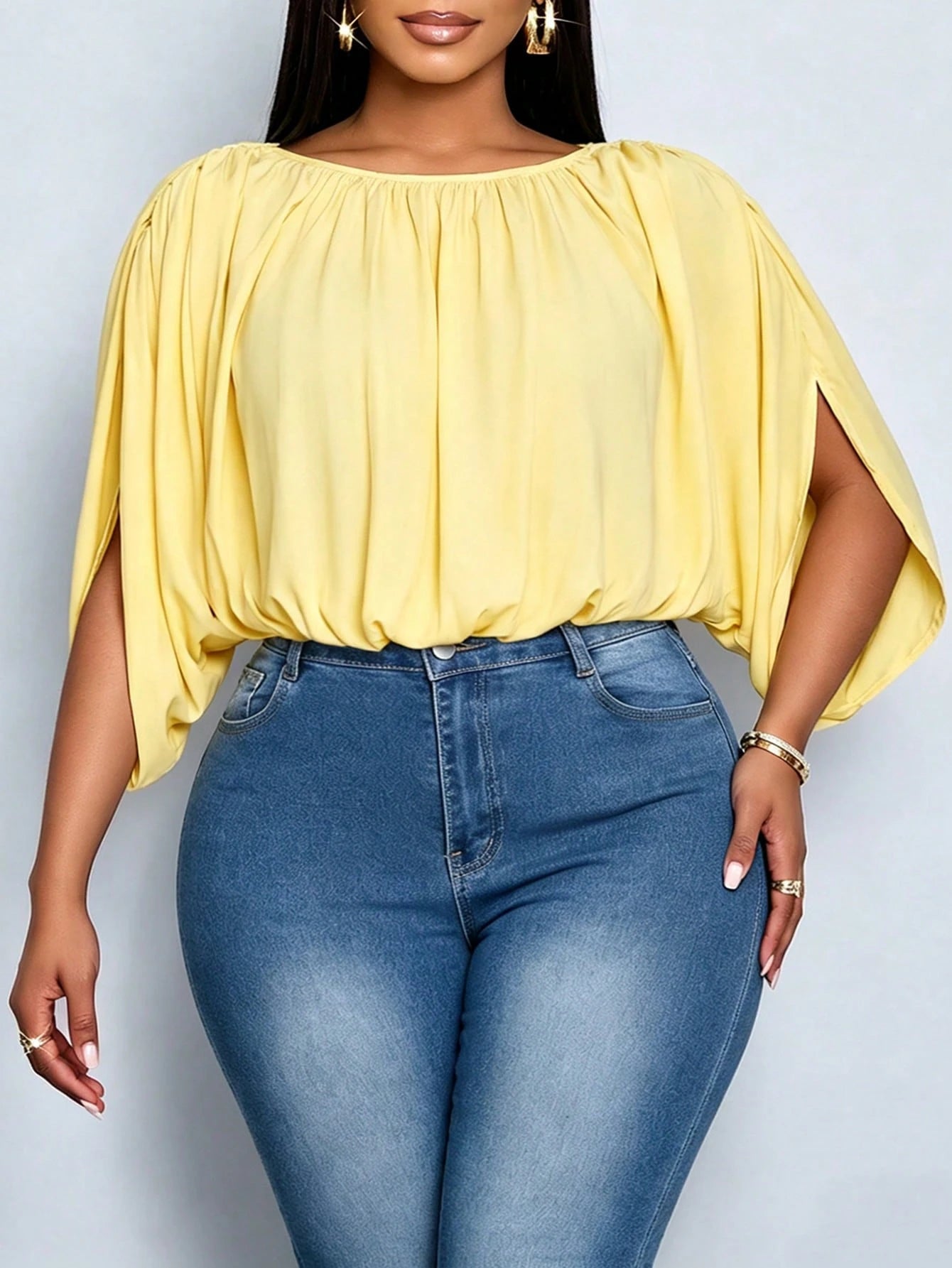 SOLERSUN Plus Size Women's Elegant Versatile Daily Minimalist Ruched Top, Suitable For All Seasons, Casual Commute, Streetwear, Vacation Travel, Beach Holiday Style, First Choice For Daily Wear