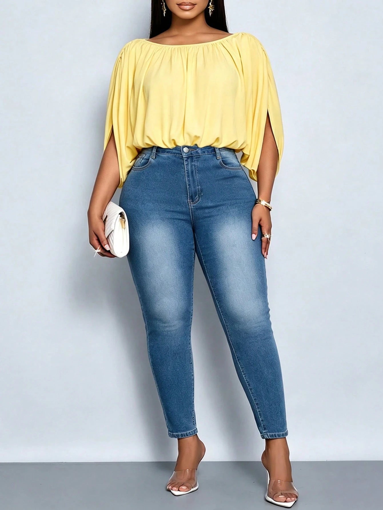 SOLERSUN Plus Size Women's Elegant Versatile Daily Minimalist Ruched Top, Suitable For All Seasons, Casual Commute, Streetwear, Vacation Travel, Beach Holiday Style, First Choice For Daily Wear