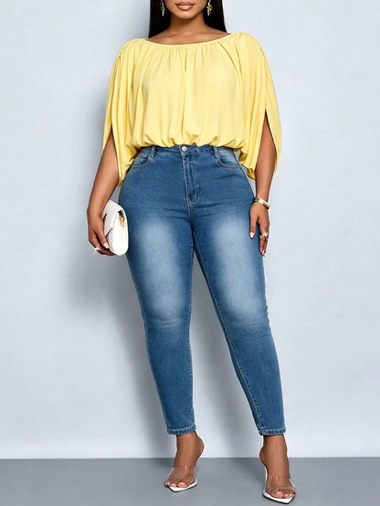 SOLERSUN Plus Size Women's Elegant Versatile Daily Minimalist Ruched Top, Suitable For All Seasons, Casual Commute, Streetwear, Vacation Travel, Beach Holiday Style, First Choice For Daily Wear
