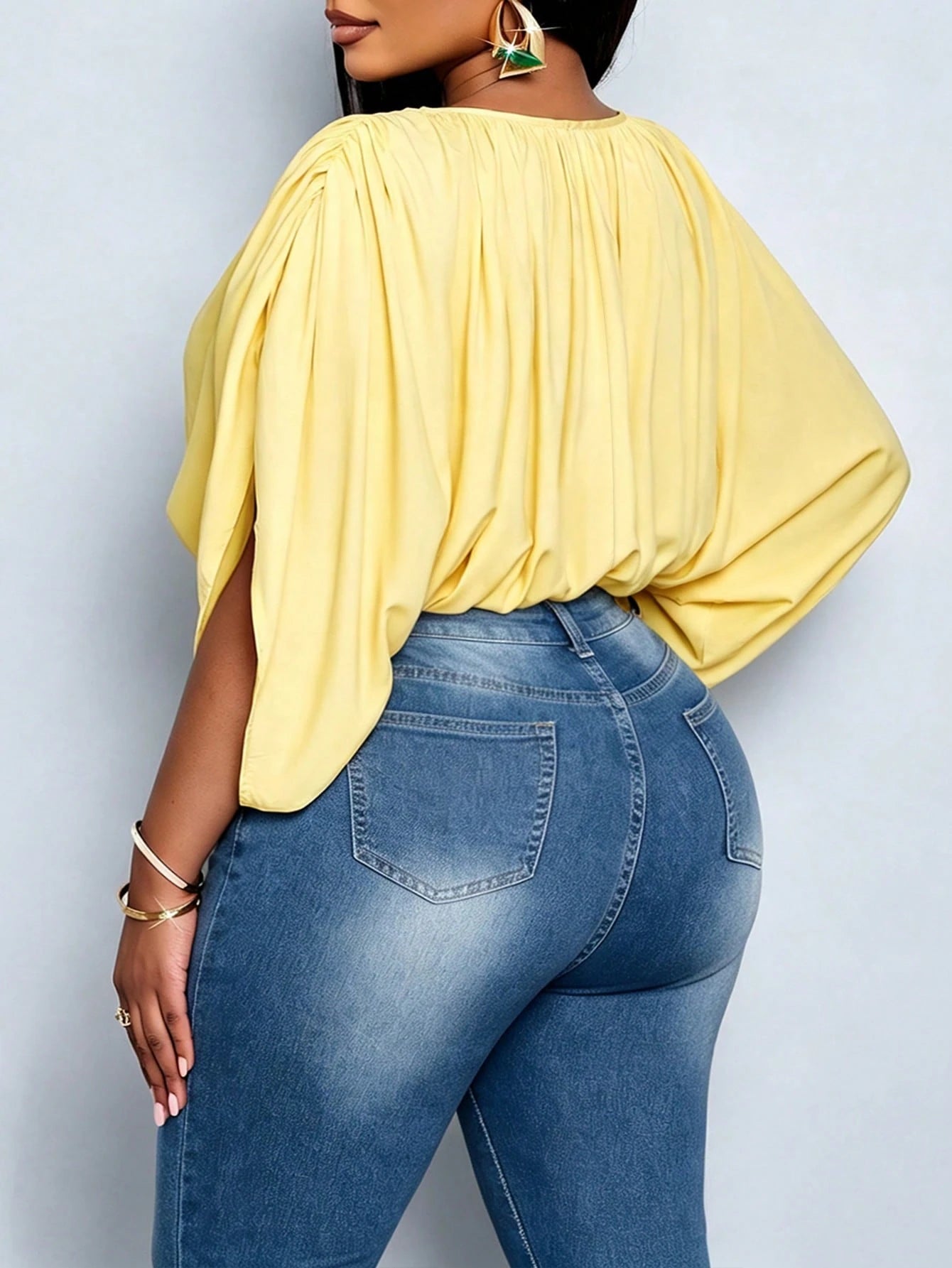 SOLERSUN Plus Size Women's Elegant Versatile Daily Minimalist Ruched Top, Suitable For All Seasons, Casual Commute, Streetwear, Vacation Travel, Beach Holiday Style, First Choice For Daily Wear