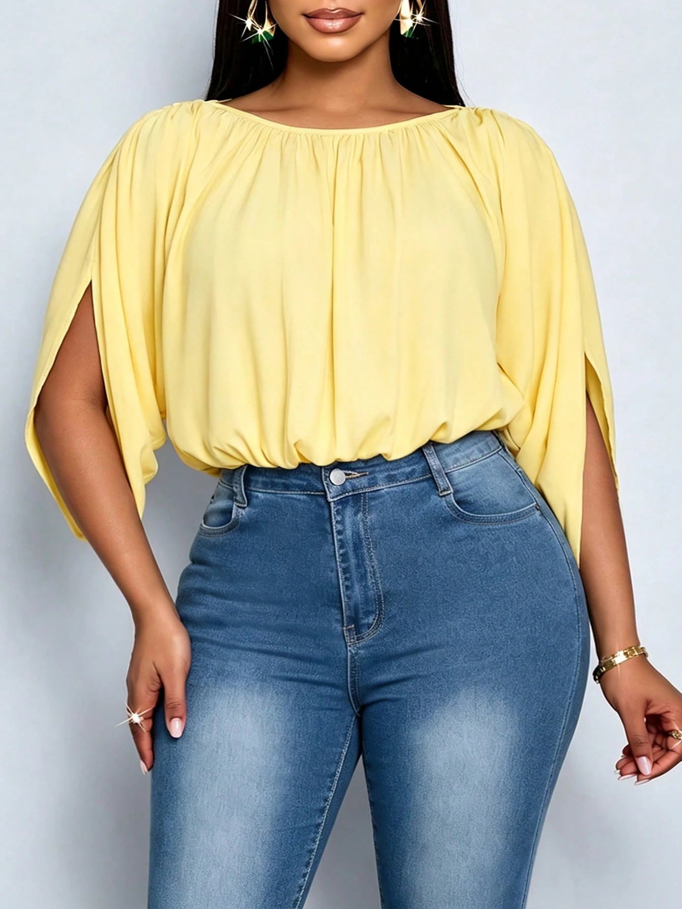 SOLERSUN Plus Size Women's Elegant Versatile Daily Minimalist Ruched Top, Suitable For All Seasons, Casual Commute, Streetwear, Vacation Travel, Beach Holiday Style, First Choice For Daily Wear