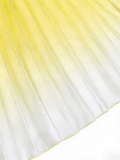 Solid Color Casual Elegant Sleeveless Zipper Ombre Pleated Dress, Cocktail Dress Summer Yellow