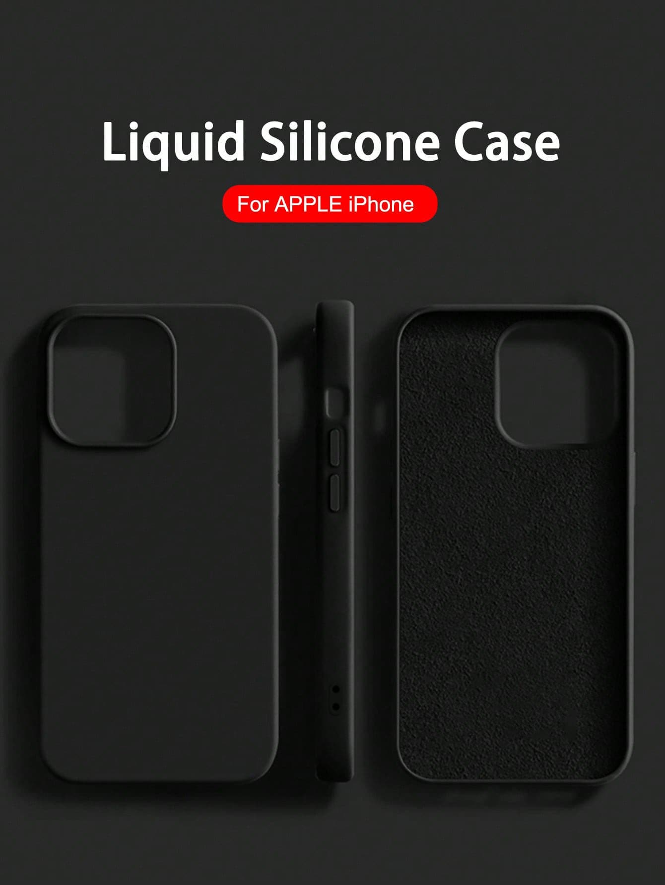 Solid Color Material Silicone Shockproof Luxury Black Silicone Liquid Silicone Shockproof 1PC Luxury Liquid Silicone Shockproof Premium Durable Case Compatible With Apple Compatible With IPhone 16 14
