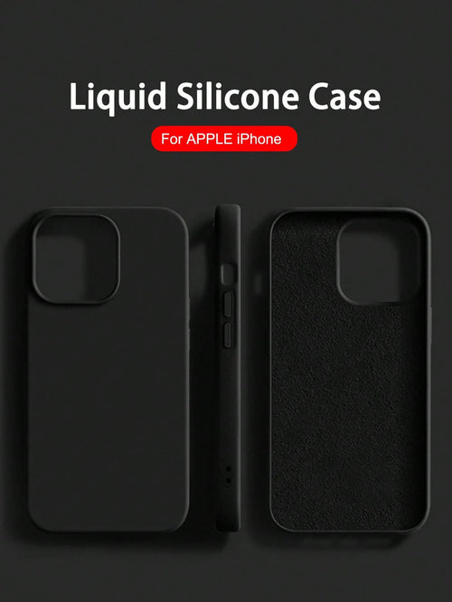 Solid Color Material Silicone Shockproof Luxury Black Silicone Liquid Silicone Shockproof 1PC Luxury Liquid Silicone Shockproof Premium Durable Case Compatible With Apple Compatible With IPhone 16 14