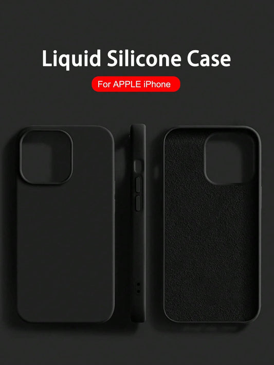 Solid Color Material Silicone Shockproof Luxury Black Silicone Liquid Silicone Shockproof 1PC Luxury Liquid Silicone Shockproof Premium Durable Case Compatible With Apple Compatible With IPhone 16 14