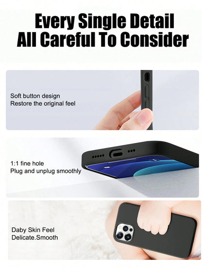 Solid Color Material Silicone Shockproof Luxury Black Silicone Liquid Silicone Shockproof 1PC Luxury Liquid Silicone Shockproof Premium Durable Case Compatible With Apple Compatible With IPhone 16 14