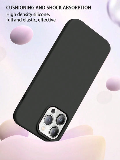 Solid Color Material Silicone Shockproof Luxury Black Silicone Liquid Silicone Shockproof 1PC Luxury Liquid Silicone Shockproof Premium Durable Case Compatible With Apple Compatible With IPhone 16 14