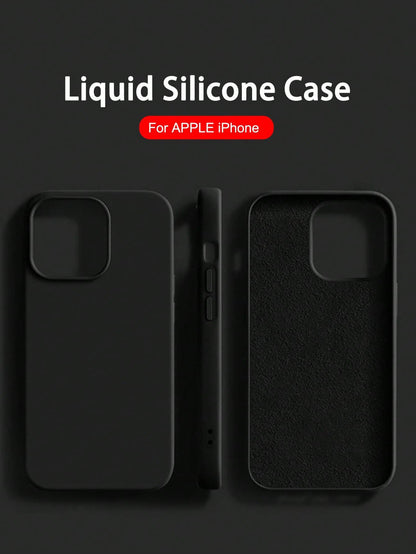 Solid Color Material Silicone Shockproof Luxury Black Silicone Liquid Silicone Shockproof 1PC Luxury Liquid Silicone Shockproof Premium Durable Case Compatible With Apple Compatible With IPhone 16 14