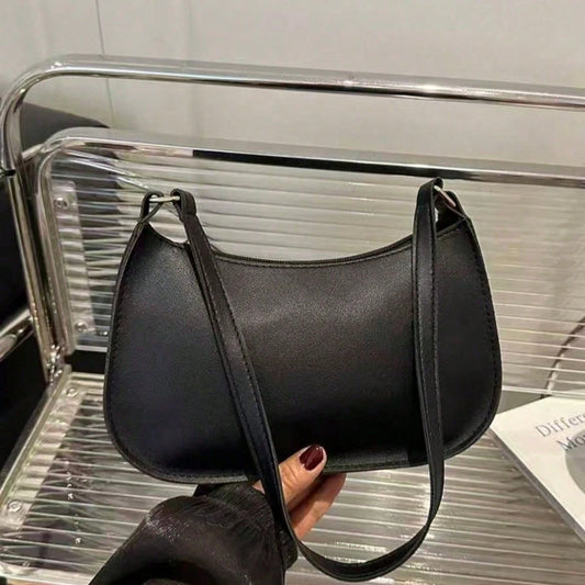 Solid Color Minimalist Zipper Shoulder Bag, Fashion Simple Half Moon Bag, Zipper Crossbody Bag, Faux Leather Solid Color Handbag