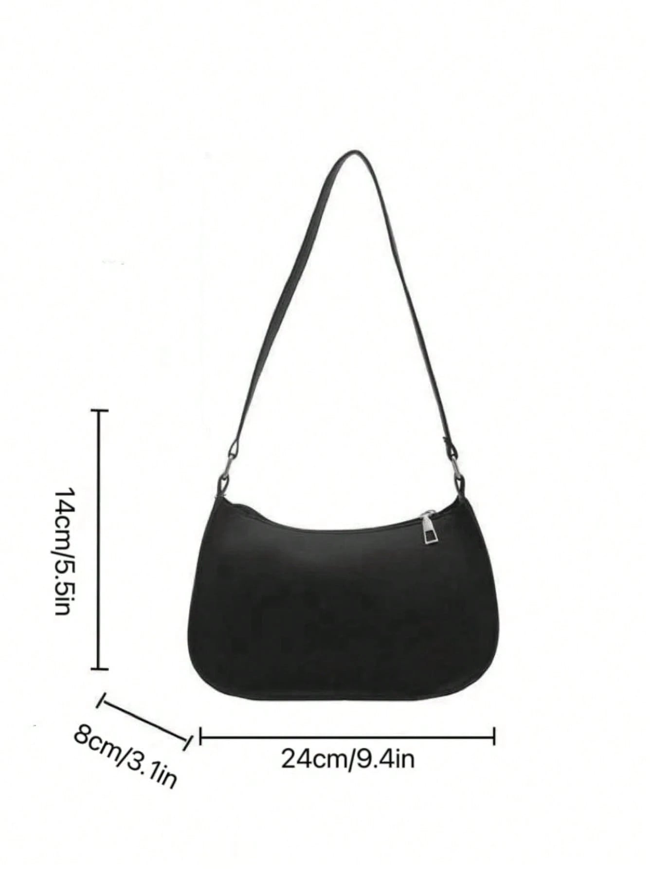 Solid Color Minimalist Zipper Shoulder Bag, Fashion Simple Half Moon Bag, Zipper Crossbody Bag, Faux Leather Solid Color Handbag