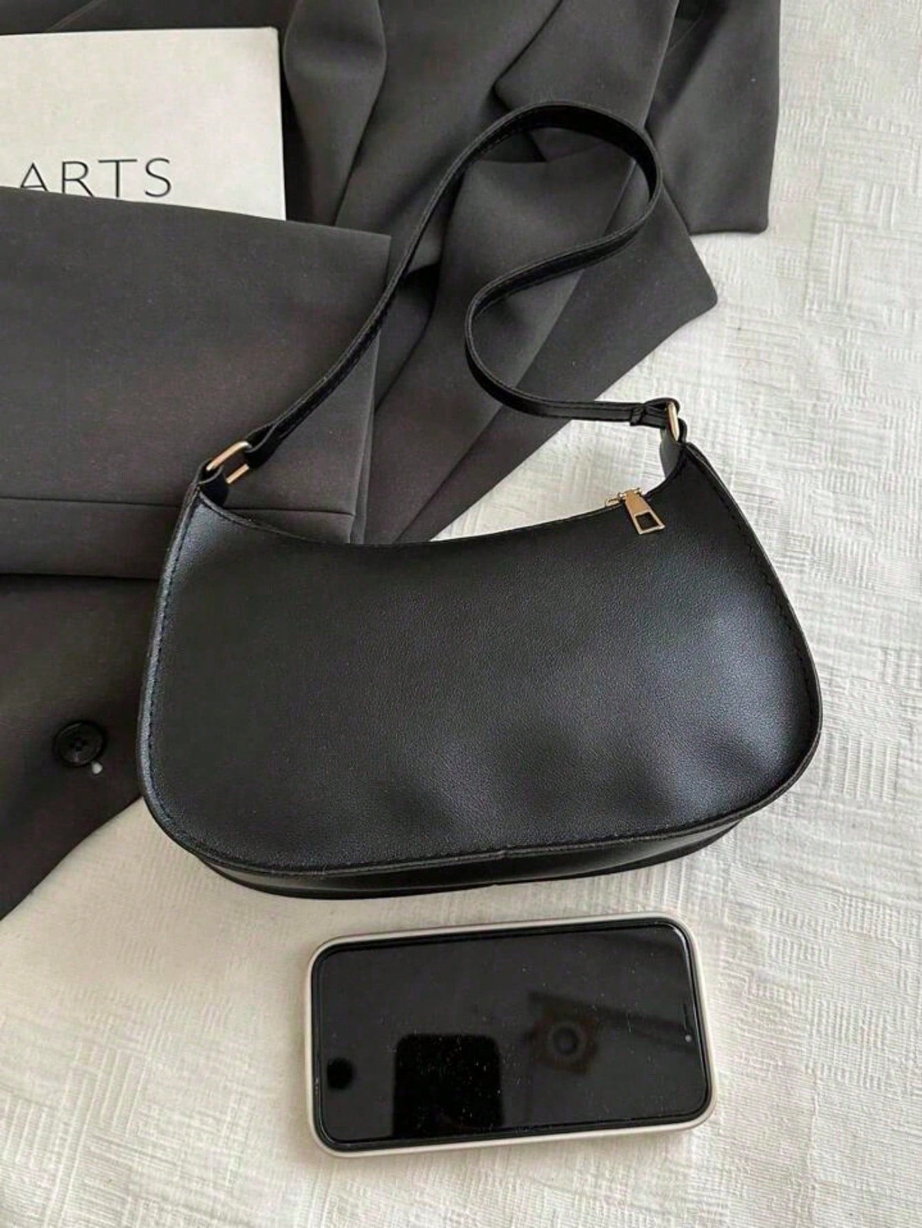 Solid Color Minimalist Zipper Shoulder Bag, Fashion Simple Half Moon Bag, Zipper Crossbody Bag, Faux Leather Solid Color Handbag