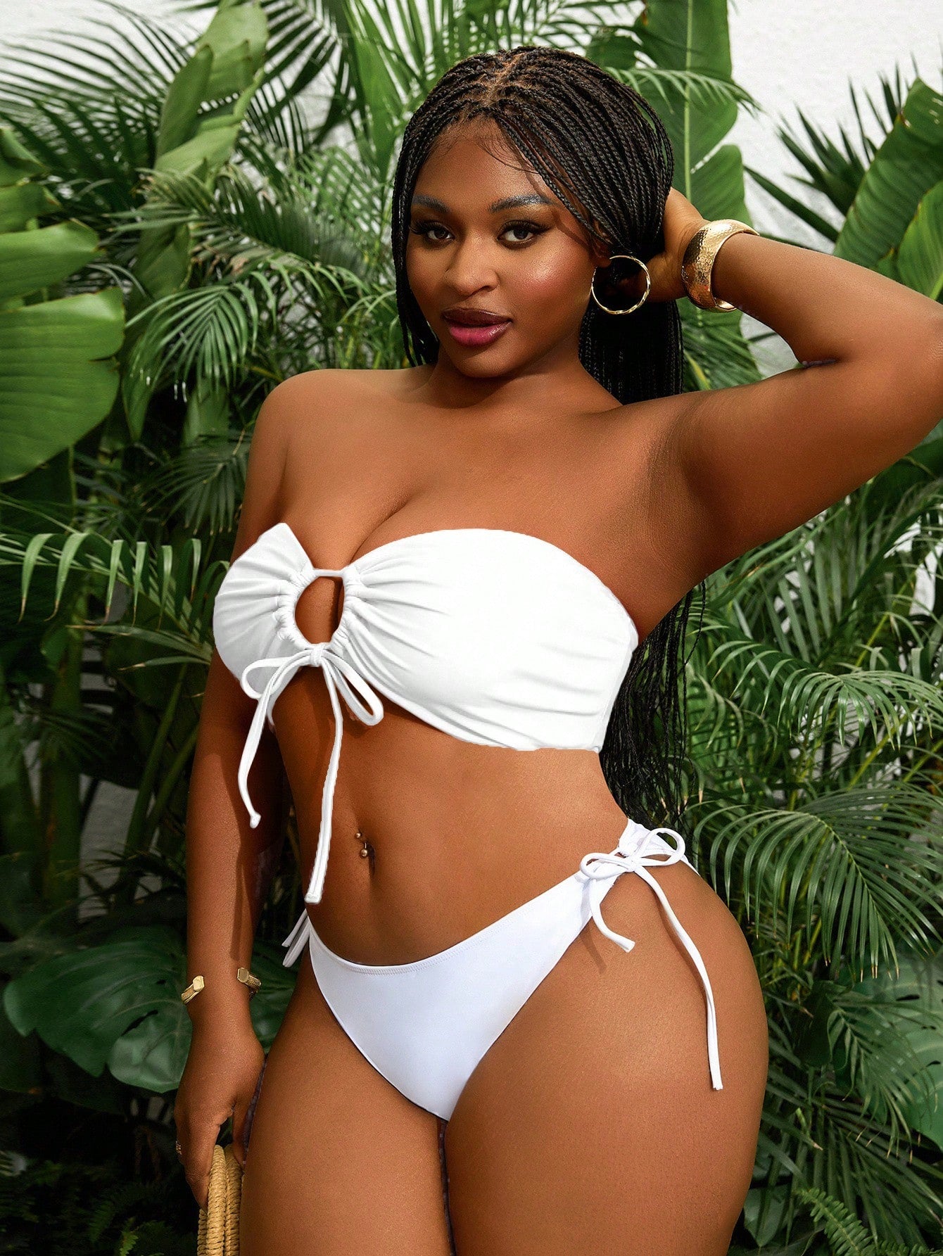 Solid Color Plus Size Women Sexy Strappy Front Bandeau Bikini Top For Summer Beach Vacation