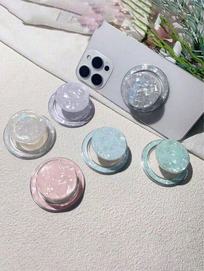 Solid Color Shell Texture Phone Stand, Retractable Phone Holder, Suitable For IPhone And Android Phones, Phone Grip Stand, Birthday Gift, Gift For Family And Friends, Birthday Sliding Phone Stand, Pho