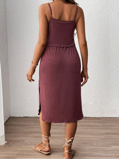 Solid Color Square Neck Sleeveless Nursing Dress For Maternity