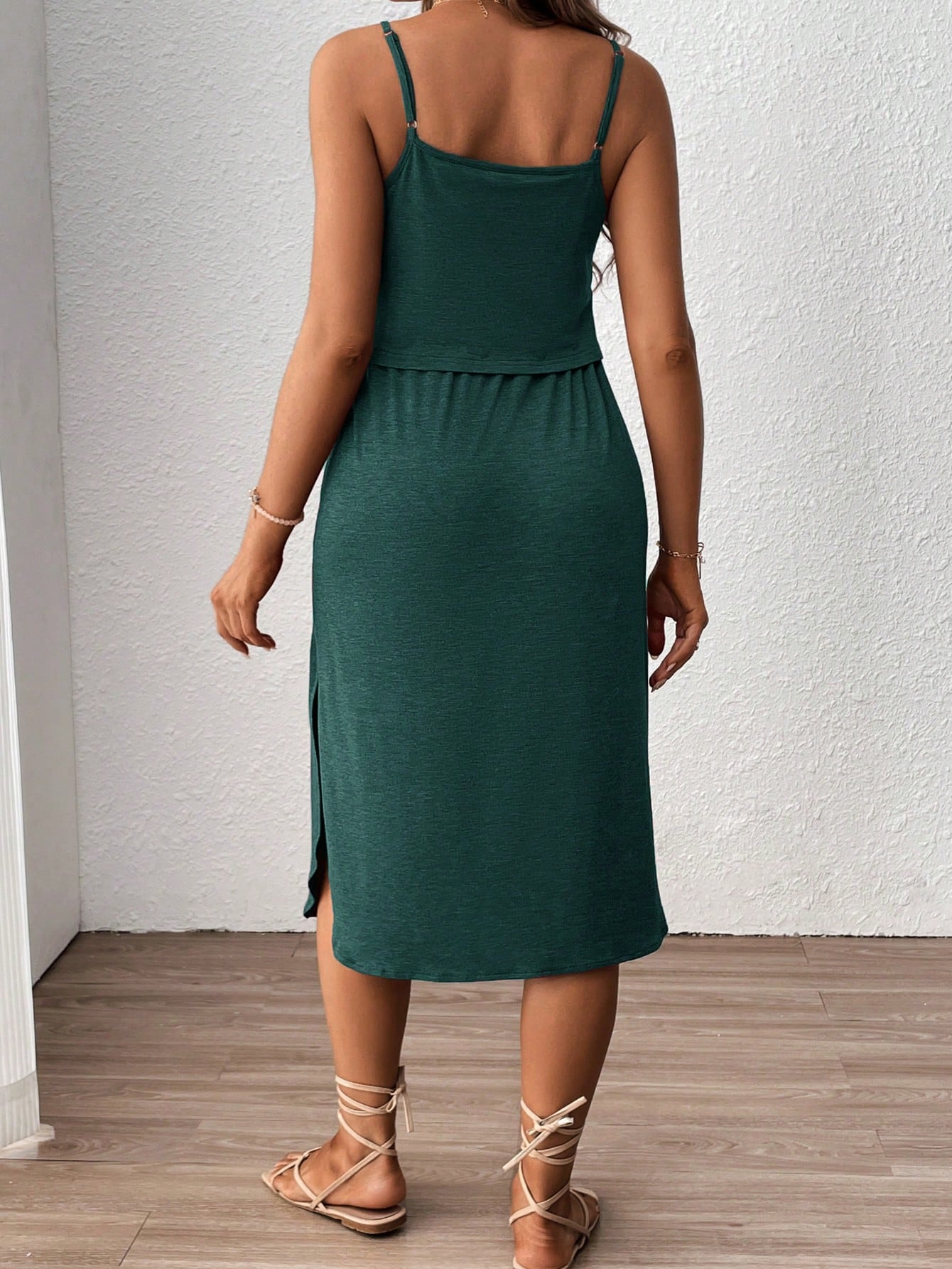 Solid Color Square Neck Sleeveless Nursing Dress For Maternity