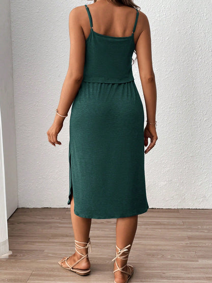 Solid Color Square Neck Sleeveless Nursing Dress For Maternity