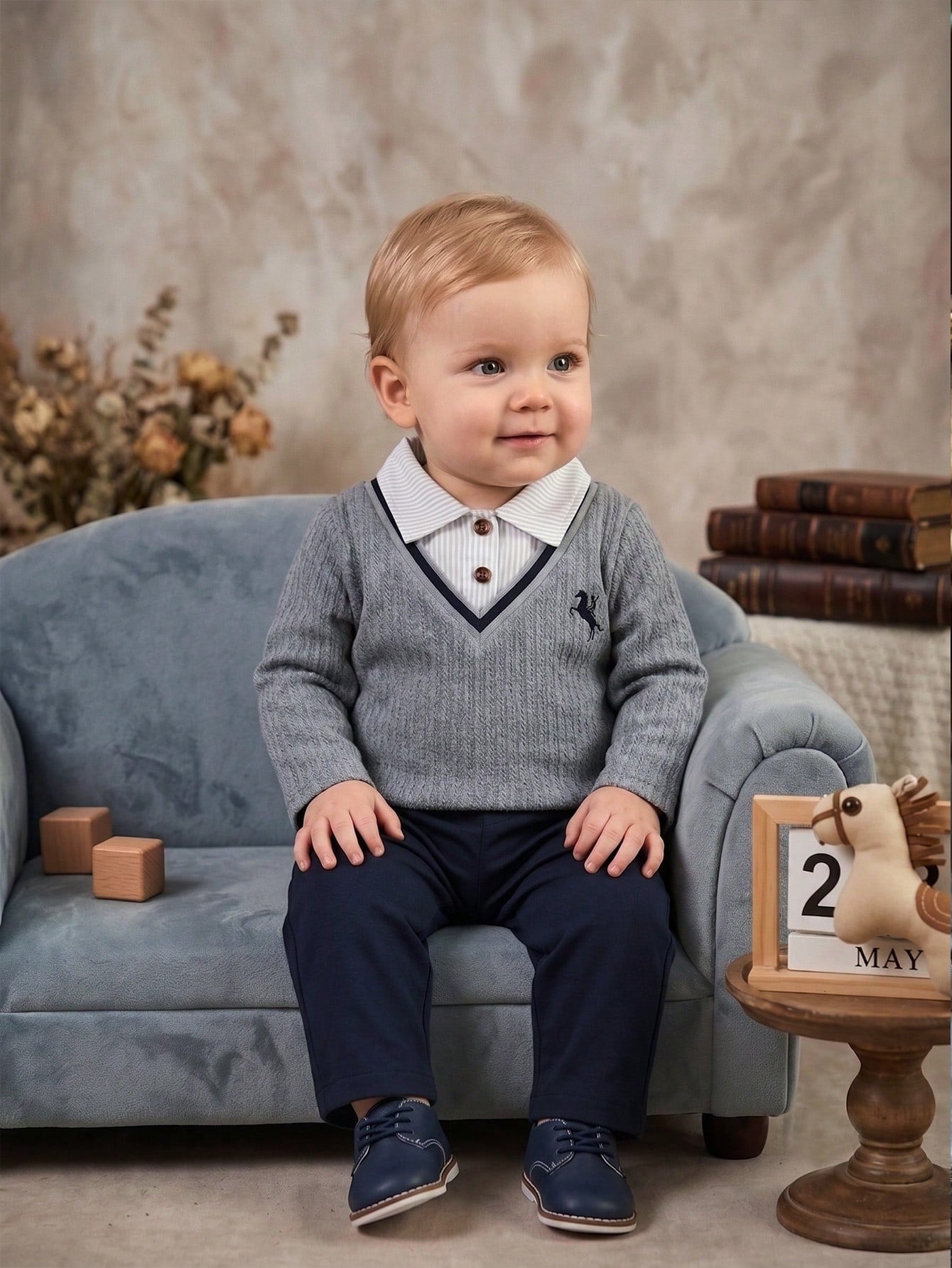 Souflis Baby Boy 2 Pieces Embroidered Polo Shirt & Pants Set