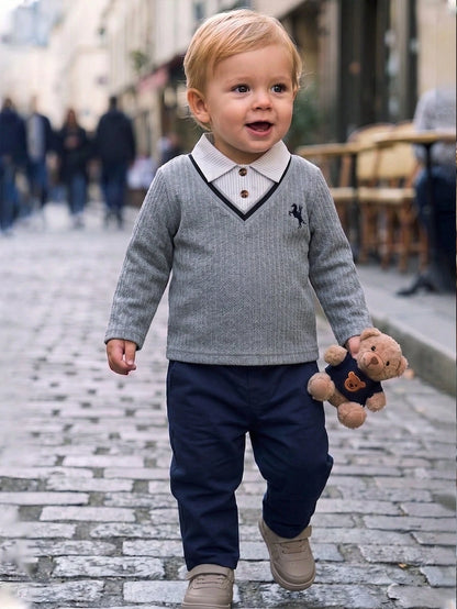 Souflis Baby Boy 2 Pieces Embroidered Polo Shirt & Pants Set