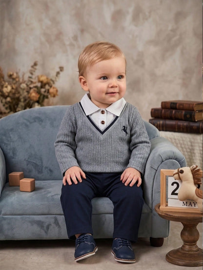 Souflis Baby Boy 2 Pieces Embroidered Polo Shirt & Pants Set