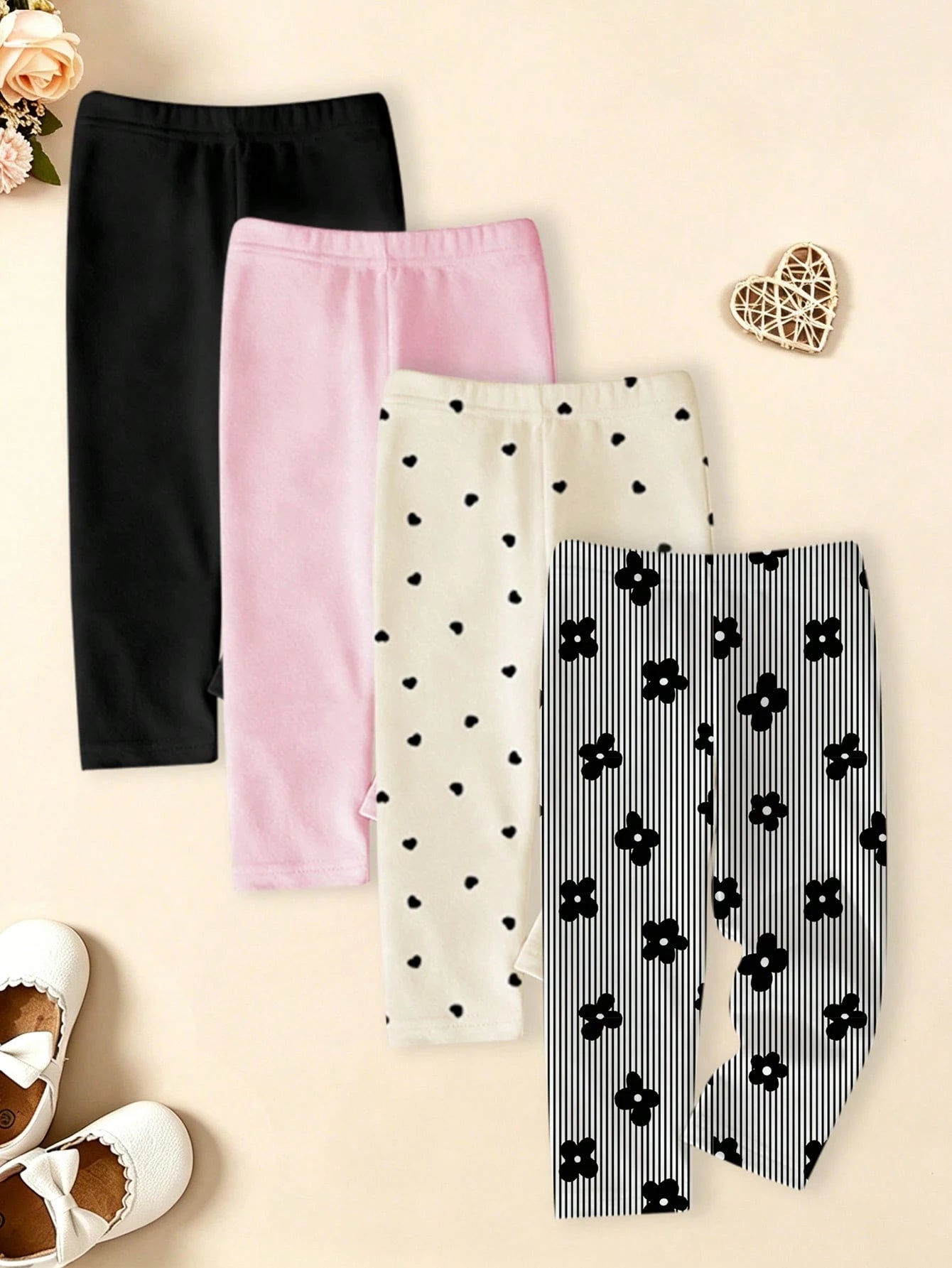 Souflis Souflis [Random 4pcs Sent]Spring/Summer Series, Dopamine Cream Spring/Summer Color Palette, Bohemian Style Floral, Daisy, Plant, Bow Pattern