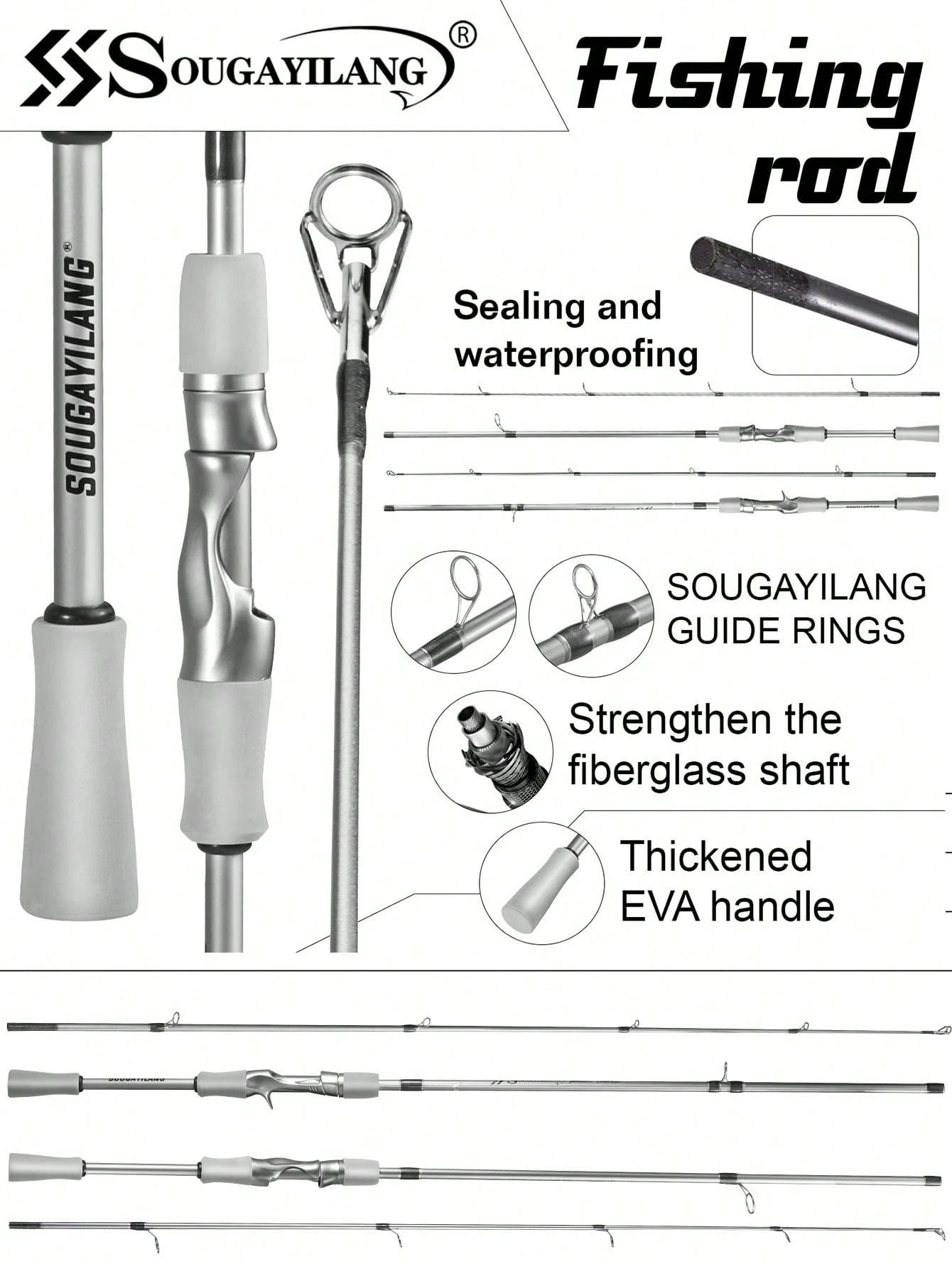 SOUGAYILANG 1.8m/5.9ft Ultralight Fishing Rod- Suitable For Freshwater And Saltwater Fishing Beginners, With EVA Handle And Ceramic Guides
