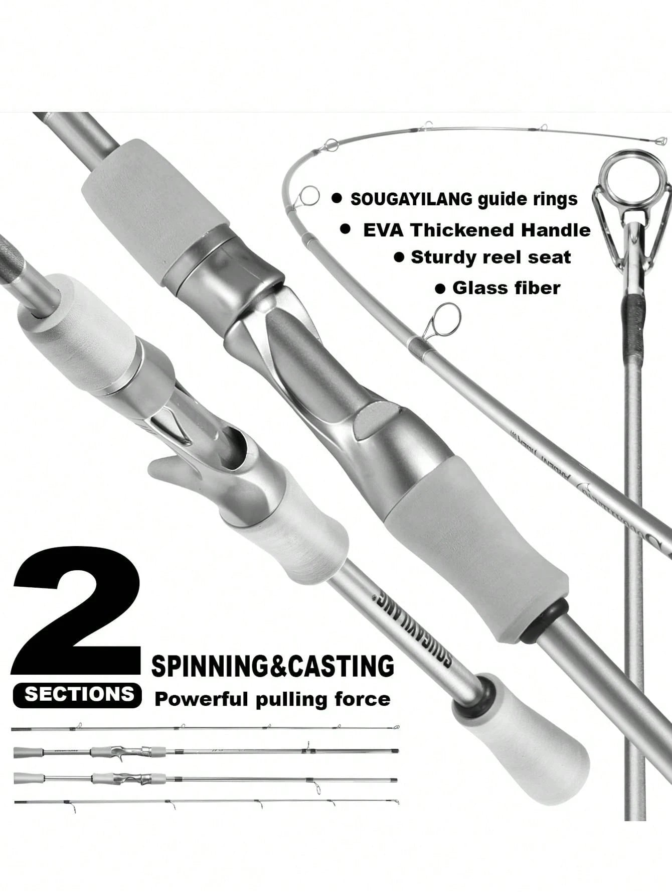 SOUGAYILANG 1.8m/5.9ft Ultralight Fishing Rod- Suitable For Freshwater And Saltwater Fishing Beginners, With EVA Handle And Ceramic Guides