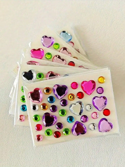 Sparkling Gem Stickers- Self-Adhesive Acrylic Gem Heart Stickers For Valentine's Day, Face Gems, Glitter DIY Cosmetics, Music Festival Crafts, Etc. Glittering Rhinestones For DIY Crafts, High-Quality