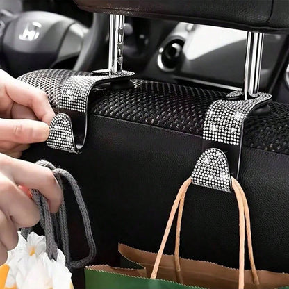 Sparkling Rhinestone Car Seat Headrest Hook, Durable Backseat Storage Hanger For Purse, Bag, Coat- Organizer Accessory, Fit For SUV, Truck, Sedan