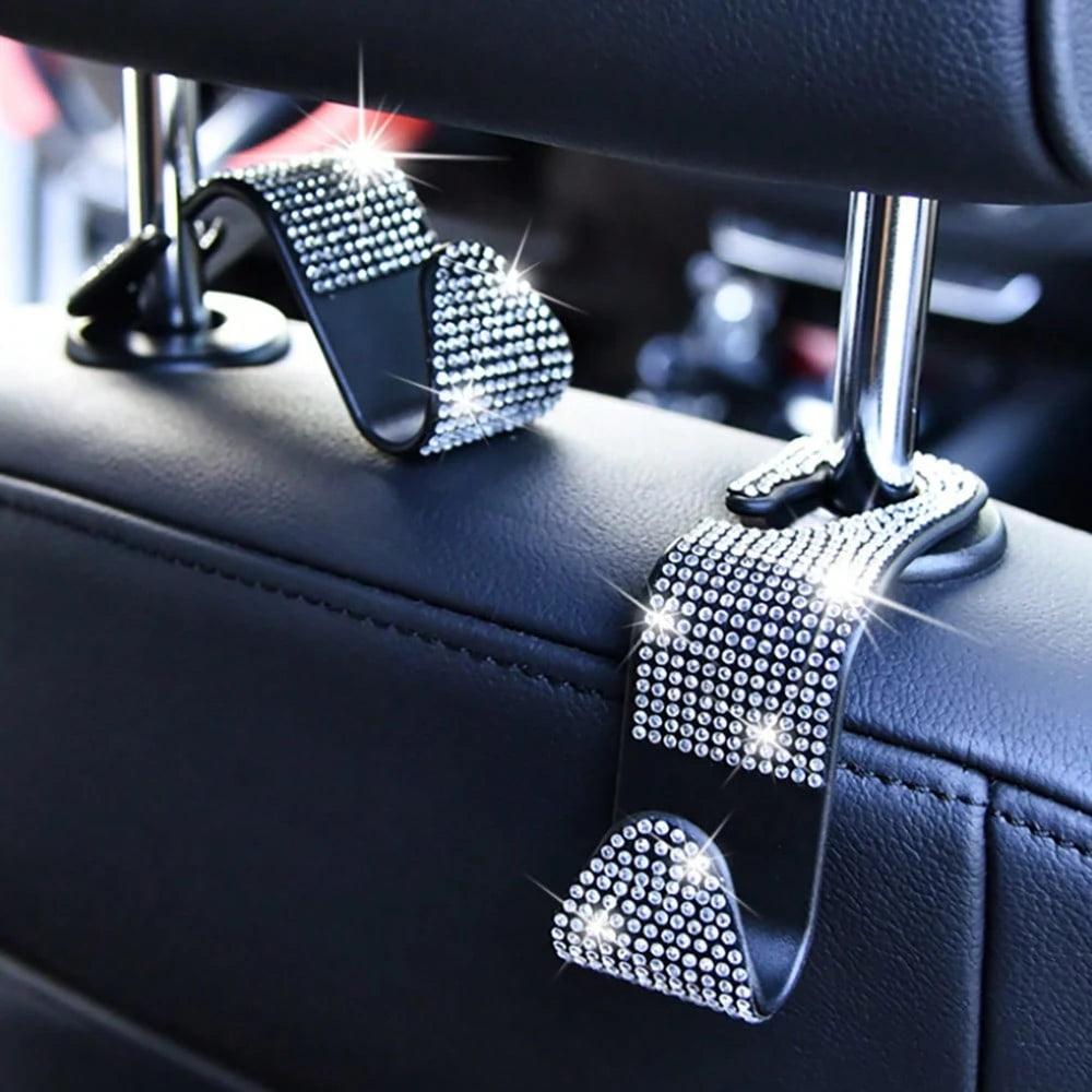 Sparkling Rhinestone Car Seat Headrest Hook, Durable Backseat Storage Hanger For Purse, Bag, Coat- Organizer Accessory, Fit For SUV, Truck, Sedan