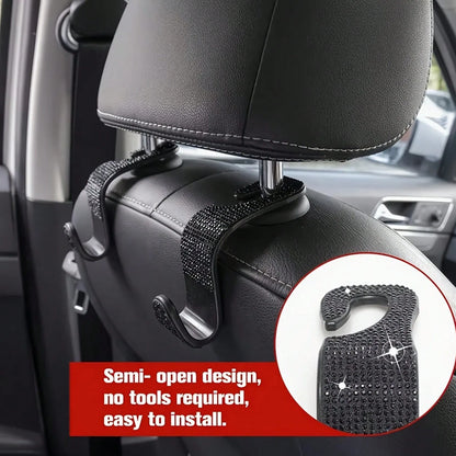 Sparkling Rhinestone Car Seat Headrest Hook, Durable Backseat Storage Hanger For Purse, Bag, Coat- Organizer Accessory, Fit For SUV, Truck, Sedan