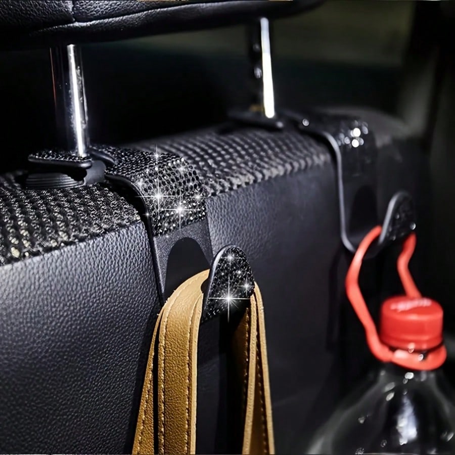 Sparkling Rhinestone Car Seat Headrest Hook, Durable Backseat Storage Hanger For Purse, Bag, Coat- Organizer Accessory, Fit For SUV, Truck, Sedan