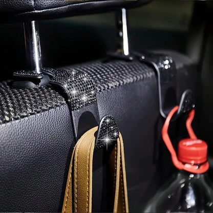 Sparkling Rhinestone Car Seat Headrest Hook, Durable Backseat Storage Hanger For Purse, Bag, Coat- Organizer Accessory, Fit For SUV, Truck, Sedan