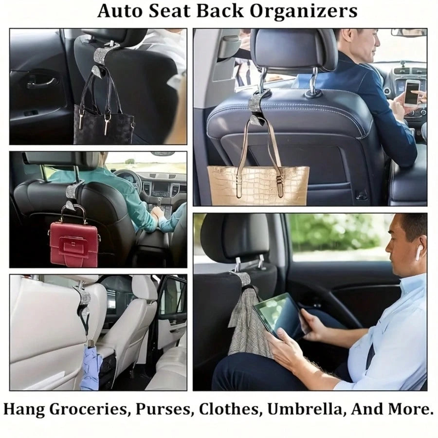 Sparkling Rhinestone Car Seat Headrest Hook, Durable Backseat Storage Hanger For Purse, Bag, Coat- Organizer Accessory, Fit For SUV, Truck, Sedan