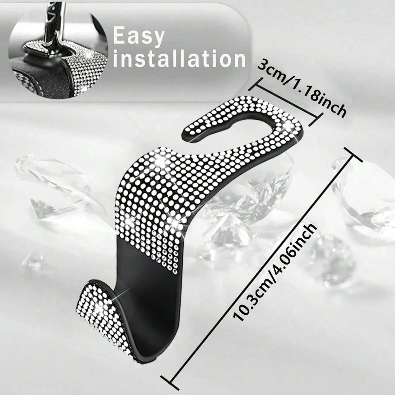 Sparkling Rhinestone Car Seat Headrest Hook, Durable Backseat Storage Hanger For Purse, Bag, Coat- Organizer Accessory, Fit For SUV, Truck, Sedan