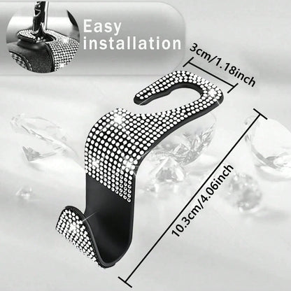 Sparkling Rhinestone Car Seat Headrest Hook, Durable Backseat Storage Hanger For Purse, Bag, Coat- Organizer Accessory, Fit For SUV, Truck, Sedan